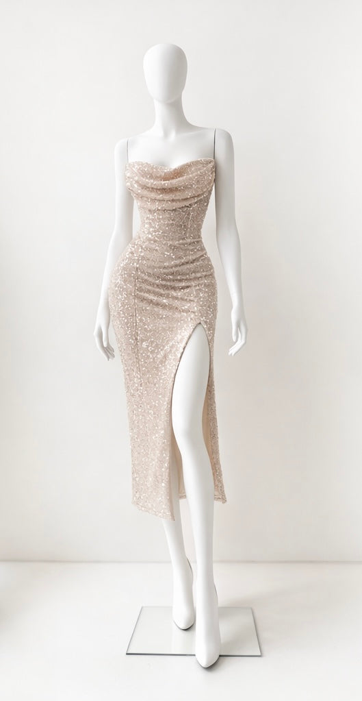 Šljokičava svetlo roze haljina