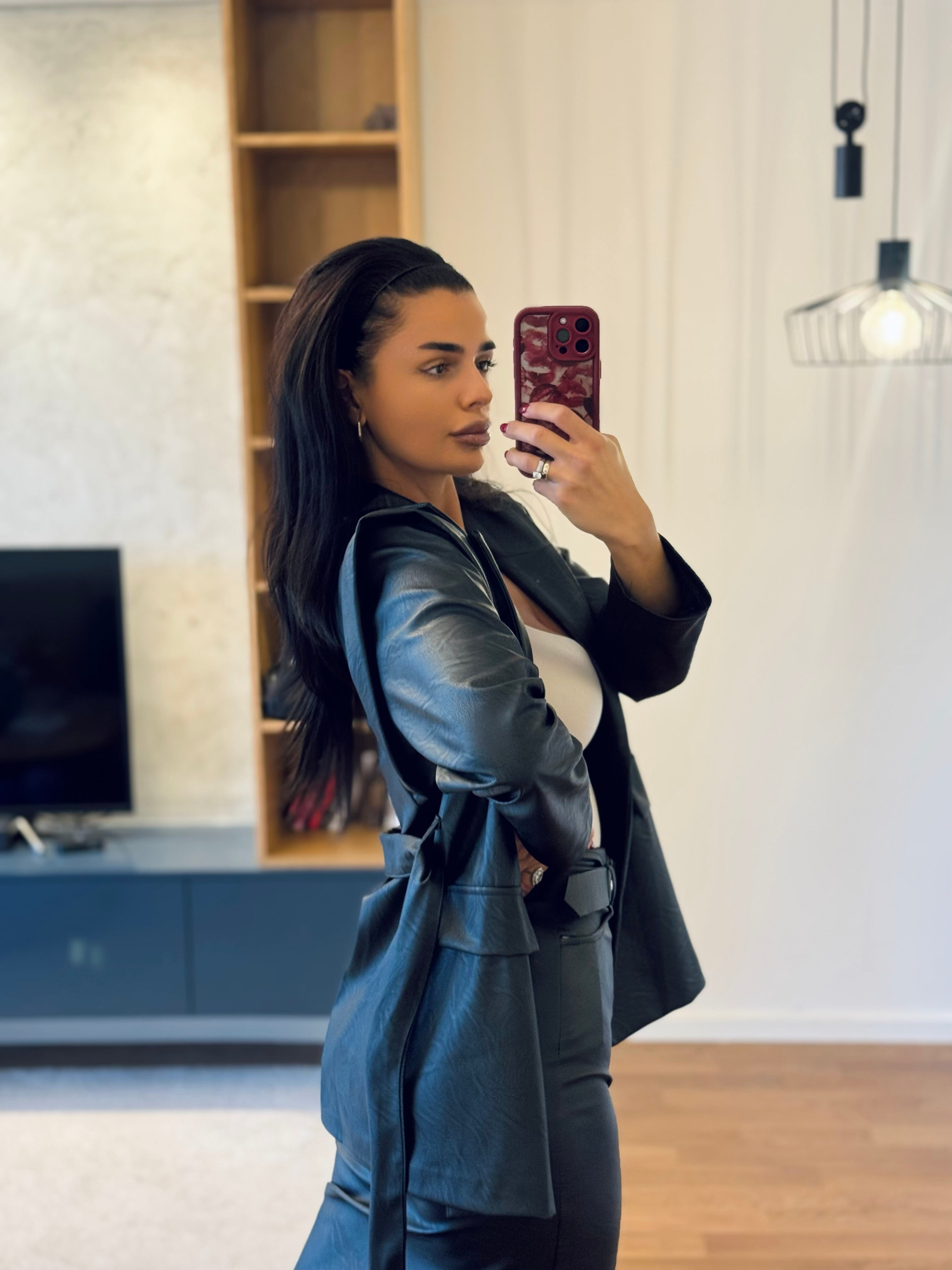 Kožni sako sa kaišem UNI oversize