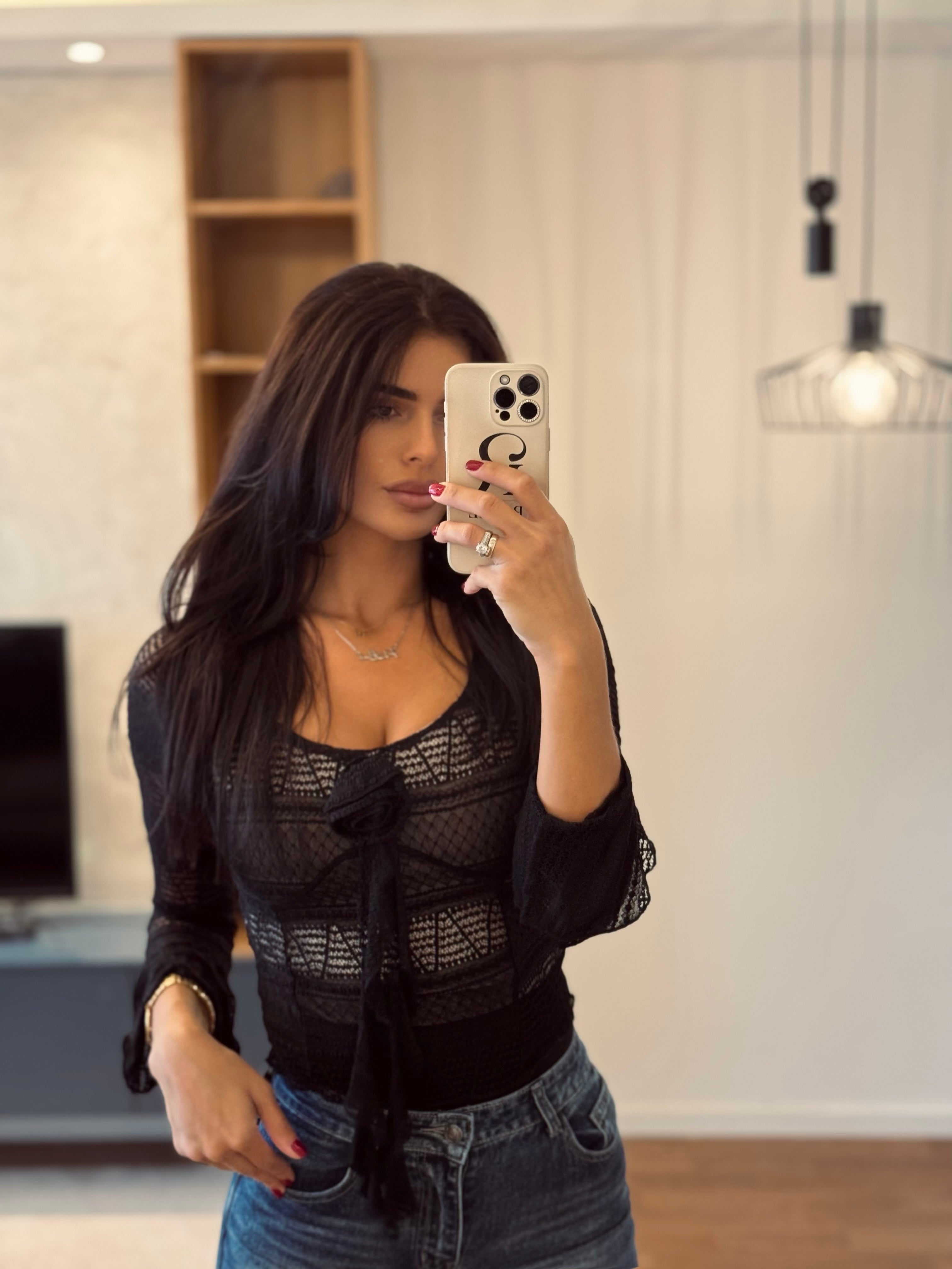 Crni čipka top sa postavom Uni