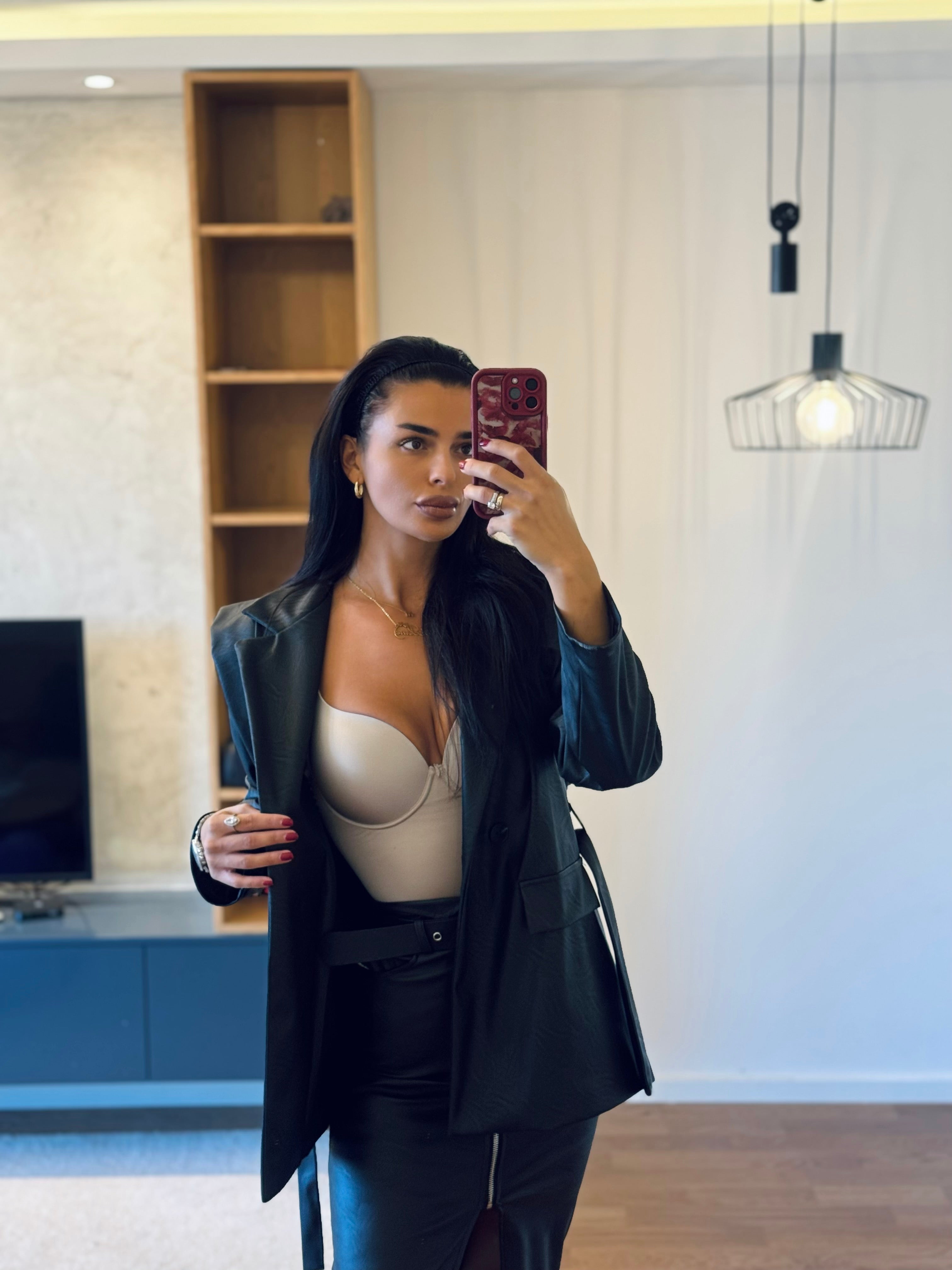 Kožni sako sa kaišem UNI oversize